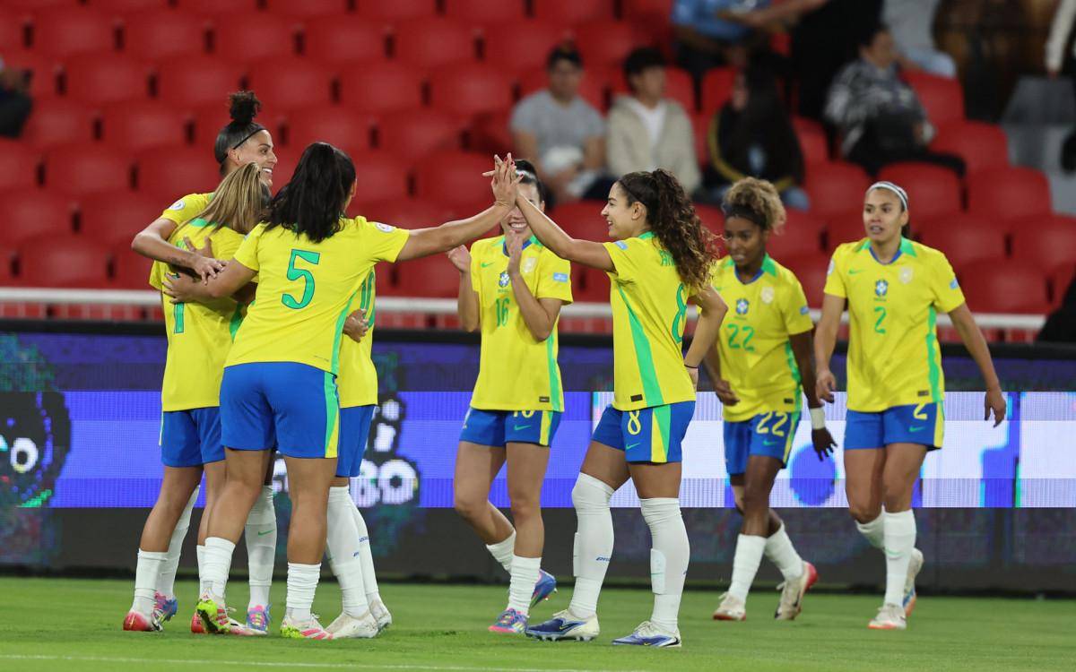Comemoração das jogadoras da seleção brasileira feminina