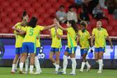 Comemoração das jogadoras da seleção brasileira feminina (Foto: Lívia Villas Boas / CBF)