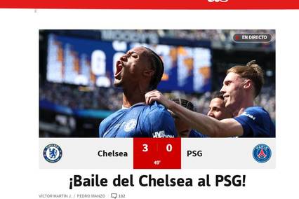 Jornal "AS" destaca o "baile" do Chelsea na final da Copa do Mundo de Clubes (Foto: Reprodução / AS)