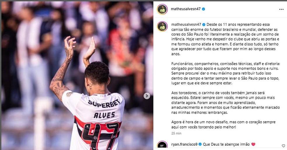 Matheus Alves se despede do São Paulo