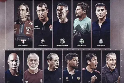 técnicos demitidos desde o início do Brasileirão 2025 (Foto: Design/TNT Sports Brasil)