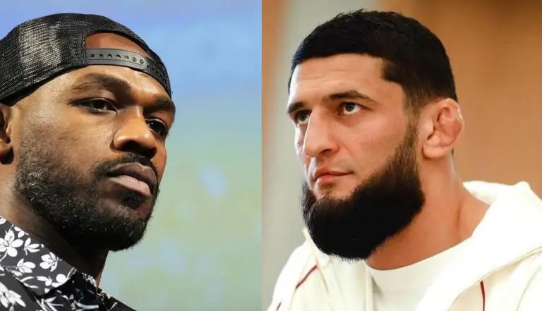 Jon Jones (esq.) e Khamzat Chimaev (dir.) são estrelas do UFC.