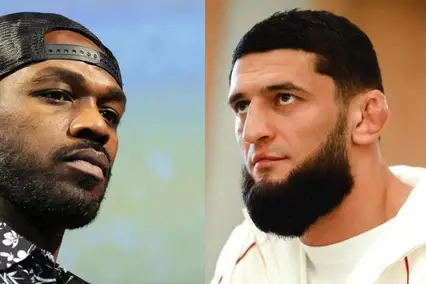 Jon Jones (esq.) e Khamzat Chimaev (dir.) são estrelas do UFC. (Foto: Montagem SUPER LUTAS)