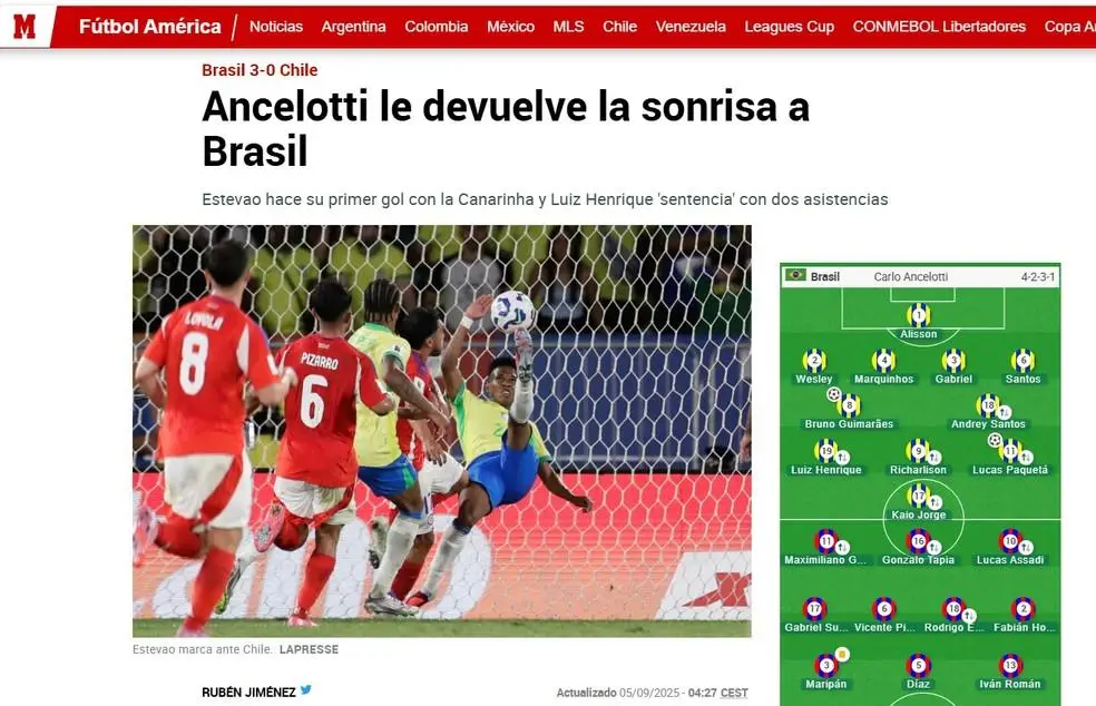 Marca elogia atuação do Brasil contra o Chile